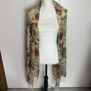 Orvis Women Paisley Acrylic Scarf Rectangle Multicolor Earth Tones Fringe